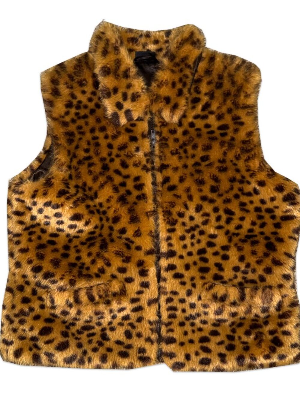 vintage cheetah print faux fur vest ♡